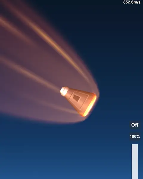 Στιγμιότυπο από το Spaceflight Simulator: κάψουλα κατά την είσοδο στην ατμόσφαιρα